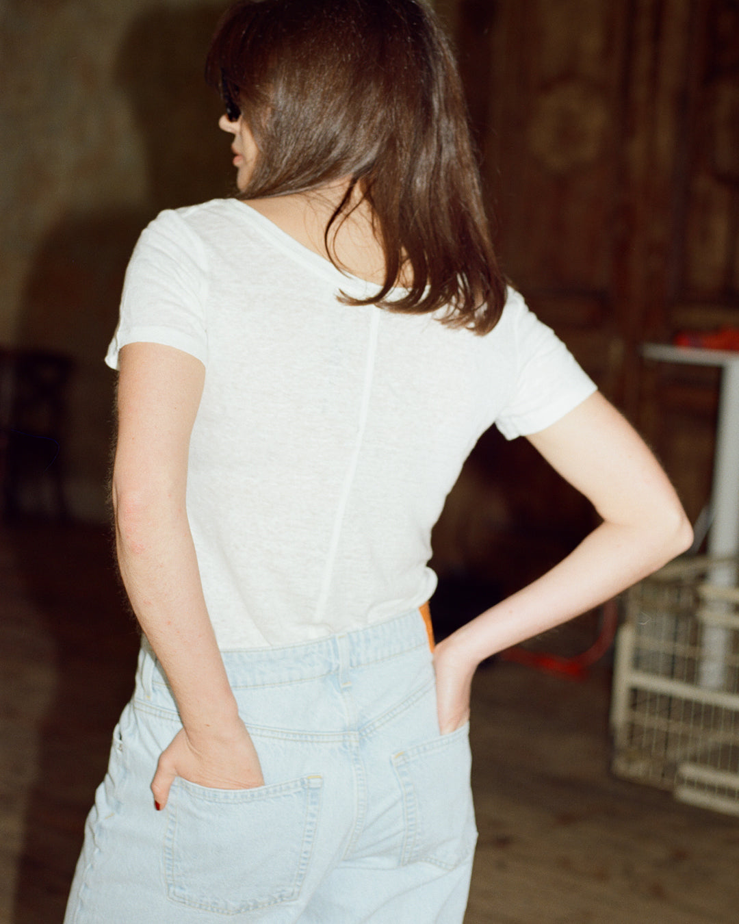 James Linen Scoop-Neck Tee in Off-White