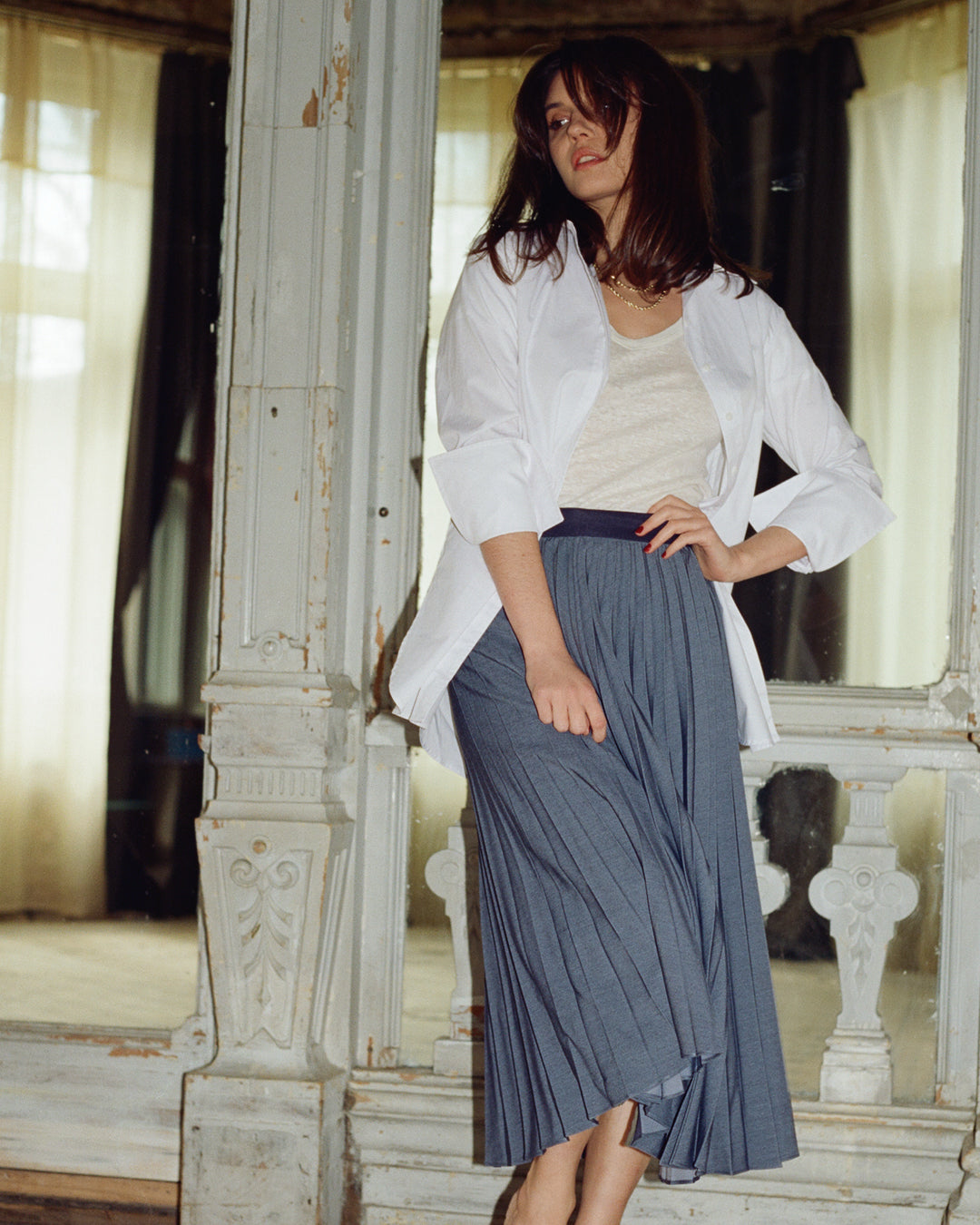James Linen Scoop-Neck Tee in Off-White