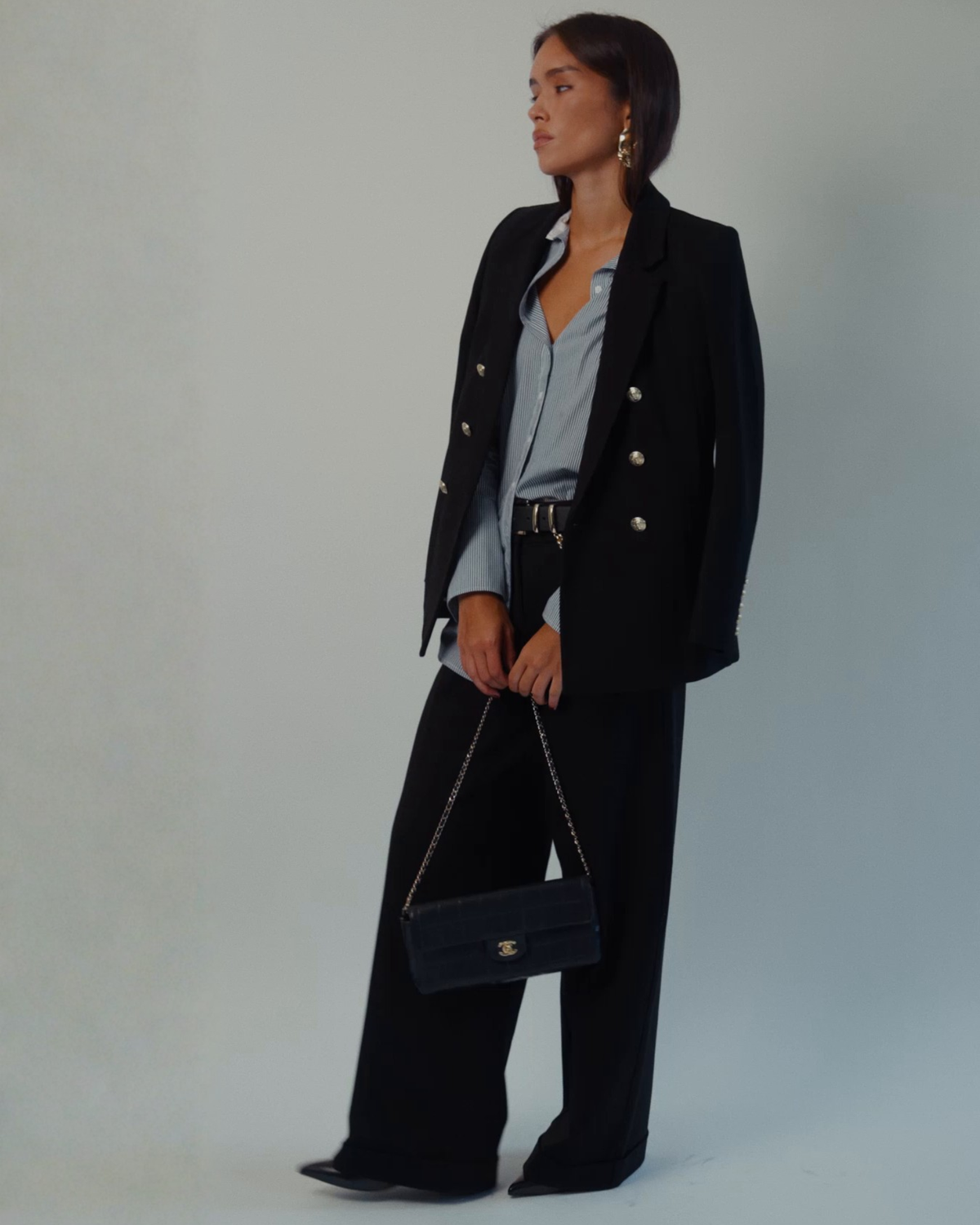 Balanced elegant outfit.