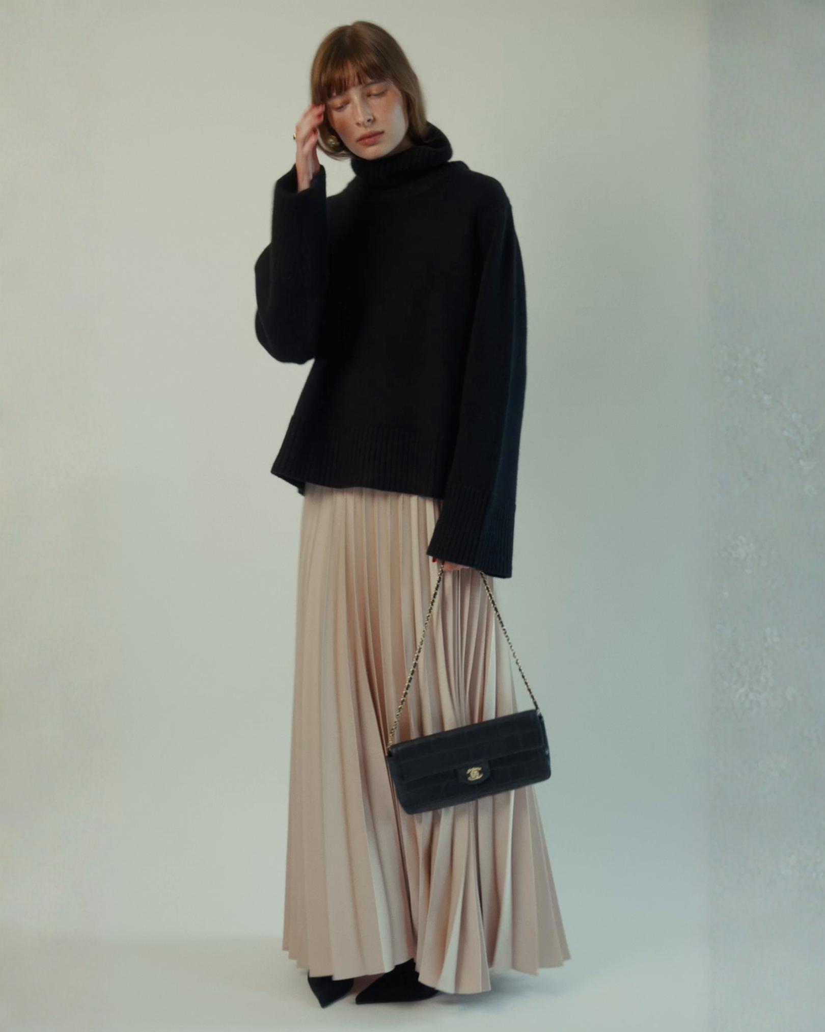 Marilyn Accordion-Pleated Maxi Skirt in Dusty Rose