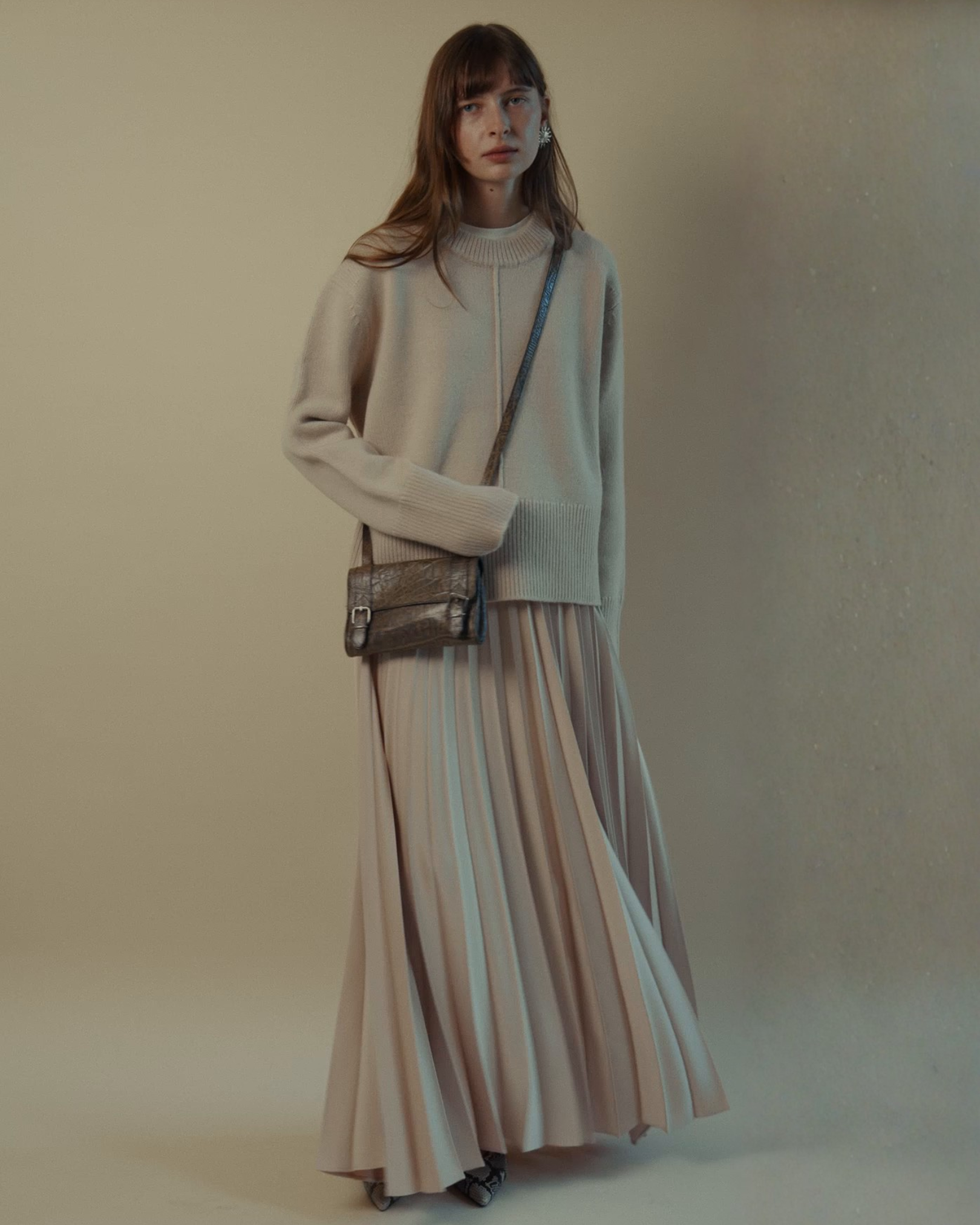 Marilyn Accordion-Pleated Maxi Skirt in Dusty Rose