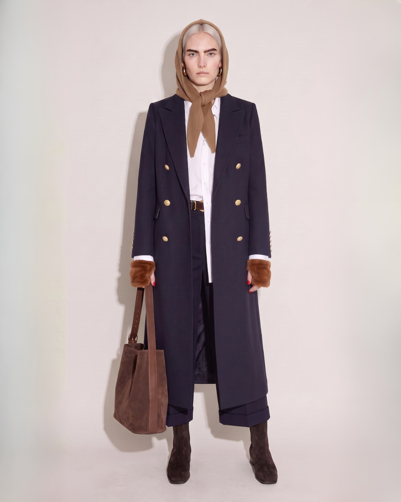 Ingrid Double-Breasted Coat in Deep Navy