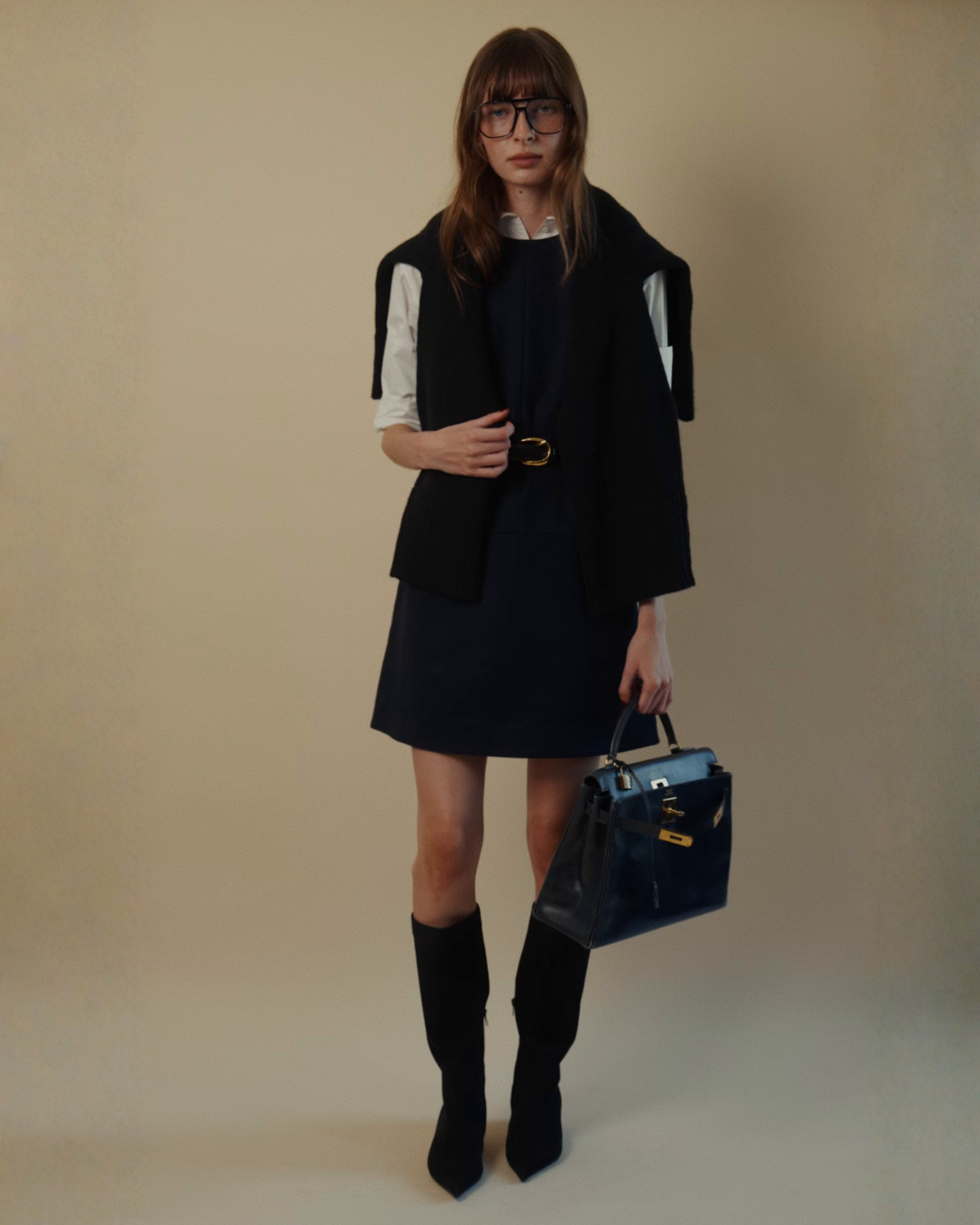 Twiggy Sleeveless Shift Dress in Navy