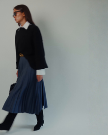 Marilyn Accordion-Pleated Midi Skirt in Denim