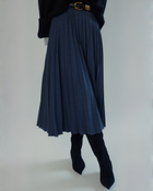 Marilyn Accordion-Pleated Midi Skirt in Denim