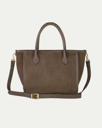 Italian Genuine Suede & Full-Grain Leather Top-Handle Bag | Alba
