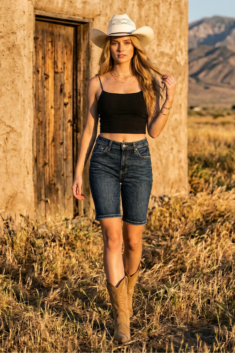 Celeste Dark Wash High Rise Bermuda Jeans