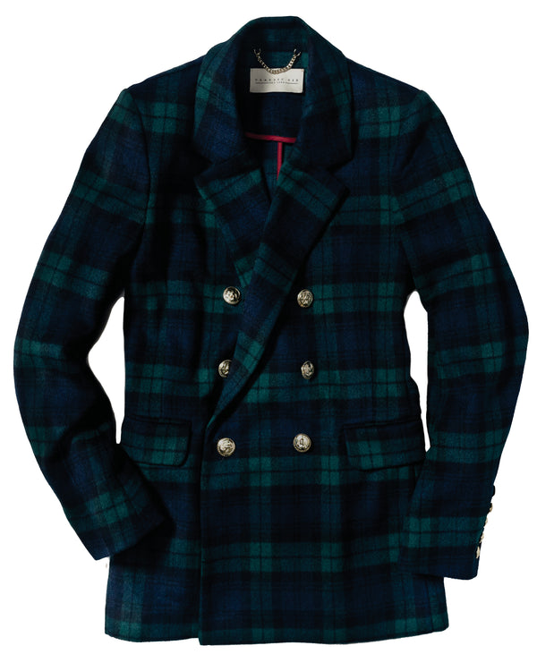 Katharine Double-Breasted Blazer in Black Watch Tartan