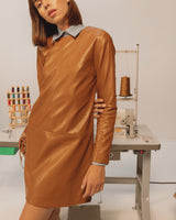 Twiggy Shift Dress in Caramel Faux Leather