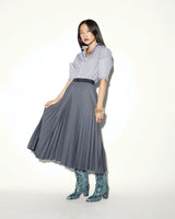 Marilyn Accordion-Pleated Midi Skirt in Denim