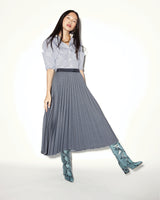 Marilyn Accordion-Pleated Midi Skirt in Denim