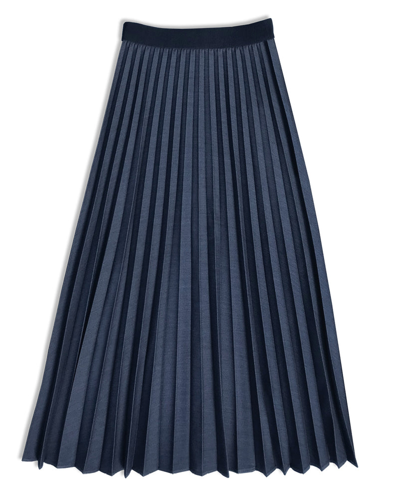 Marilyn Accordion-Pleated Midi Skirt in Denim